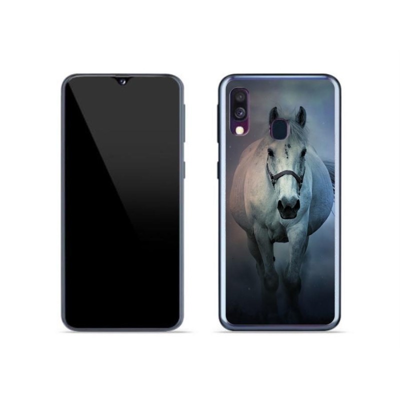 Gelový obal mmCase na mobil Samsung Galaxy A40 - běžící bílý kůň