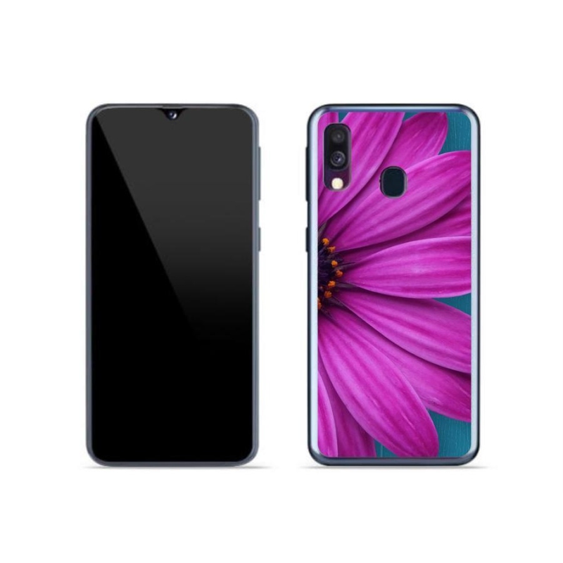 Gelový obal mmCase na mobil Samsung Galaxy A40 - fialová kopretina