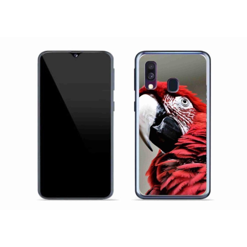 Gelový obal mmCase na mobil Samsung Galaxy A40 - papoušek ara červený