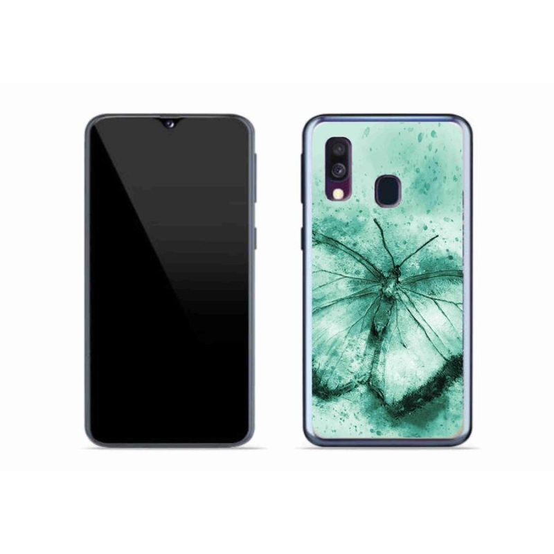 Gelový obal mmCase na mobil Samsung Galaxy A40 - zelený motýl