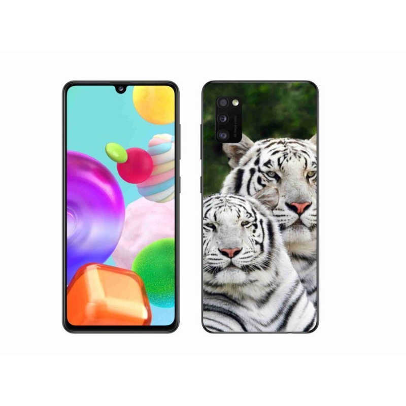 Gelový obal mmCase na mobil Samsung Galaxy A41 - bílí tygři