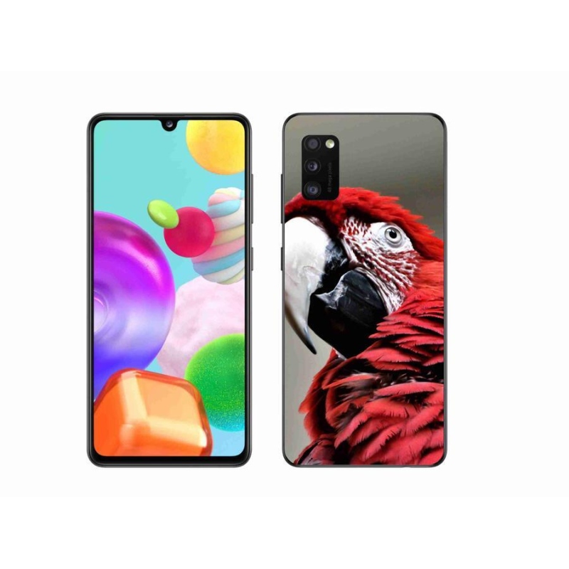 Gelový obal mmCase na mobil Samsung Galaxy A41 - papoušek ara červený