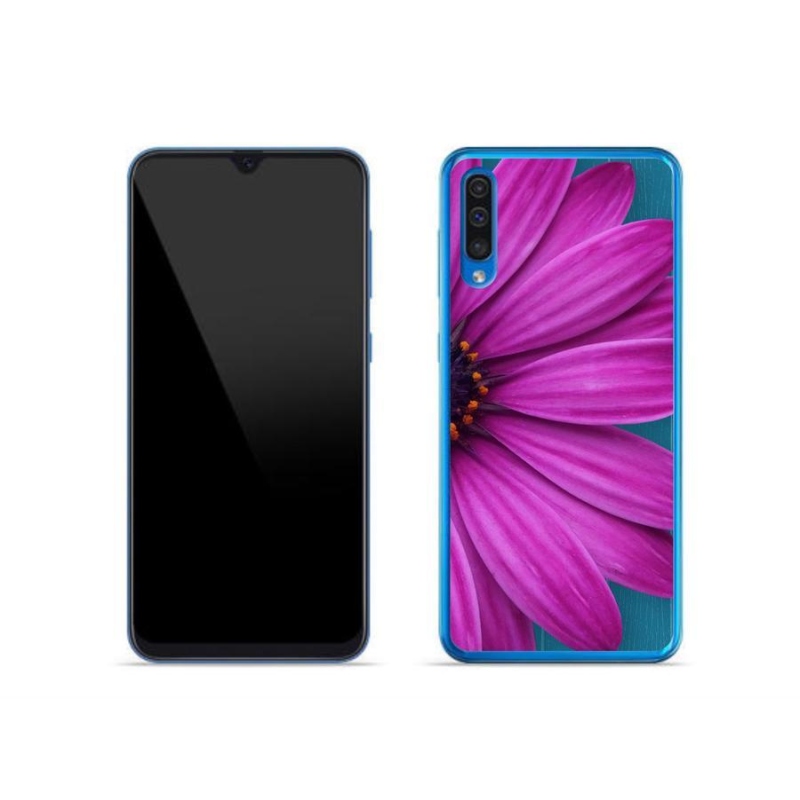 Gelový obal mmCase na mobil Samsung Galaxy A50 - fialová kopretina