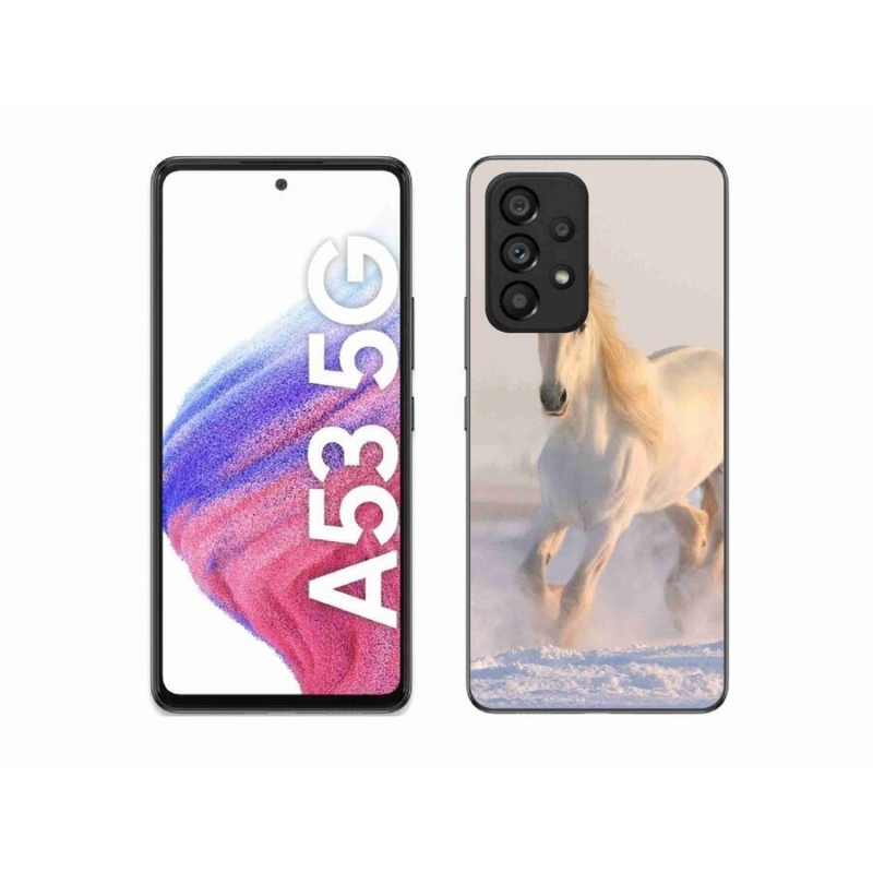 Gelový obal mmCase na mobil Samsung Galaxy A53 5G - kůň ve sněhu