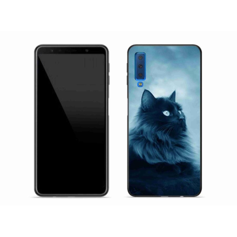 Gelový obal mmCase na mobil Samsung Galaxy A7 (2018) - černá kočka 1
