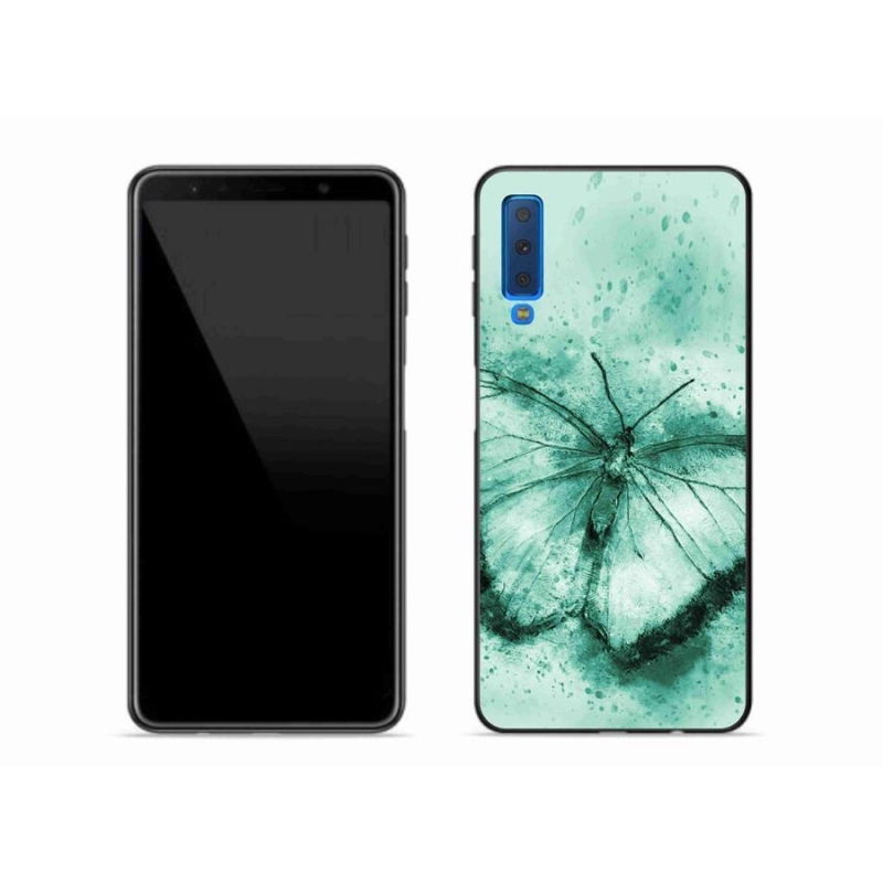 Gelový obal mmCase na mobil Samsung Galaxy A7 (2018) - zelený motýl