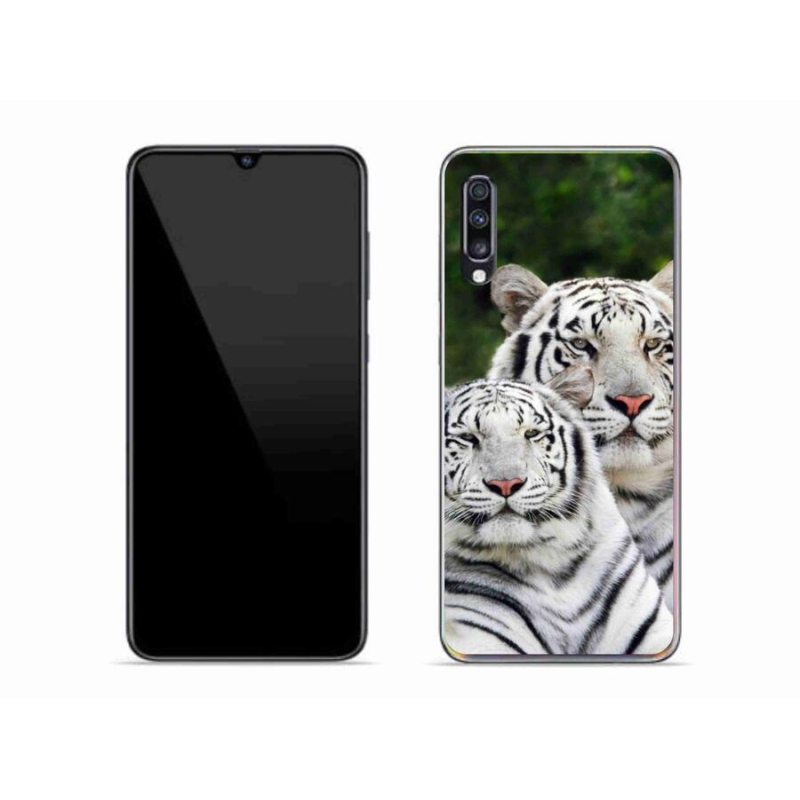 Gelový obal mmCase na mobil Samsung Galaxy A70 - bílí tygři