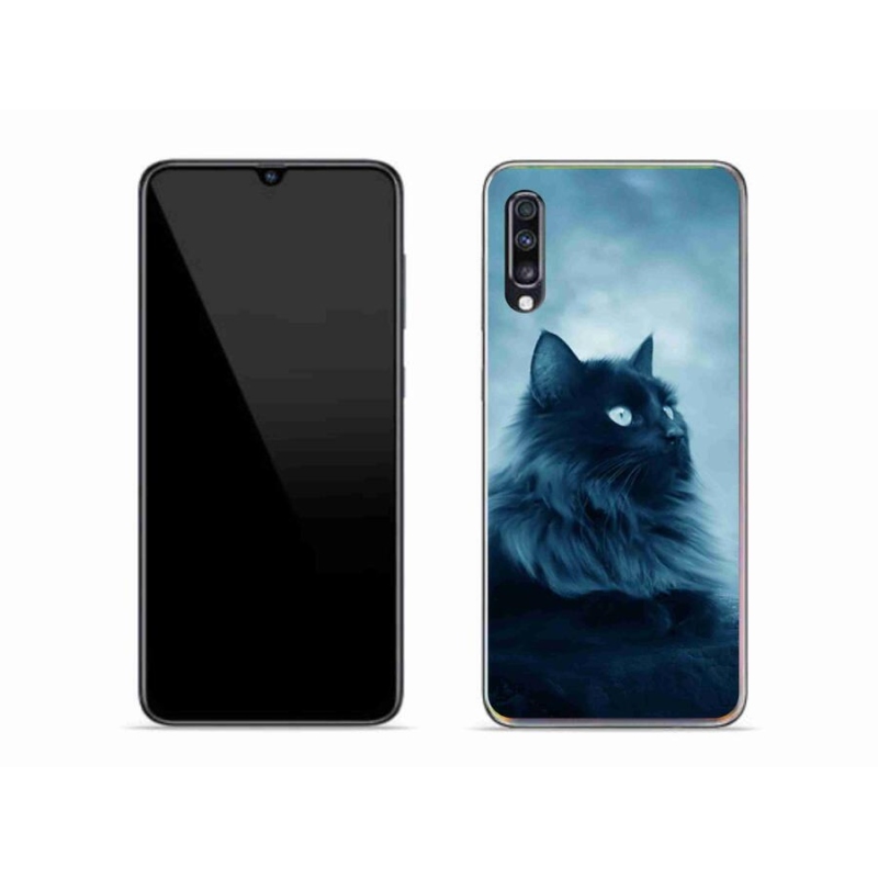 Gelový obal mmCase na mobil Samsung Galaxy A70 - černá kočka 1