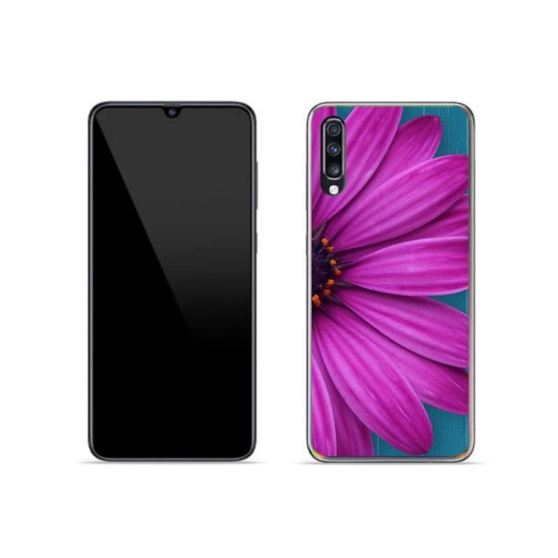 Gelový obal mmCase na mobil Samsung Galaxy A70 - fialová kopretina