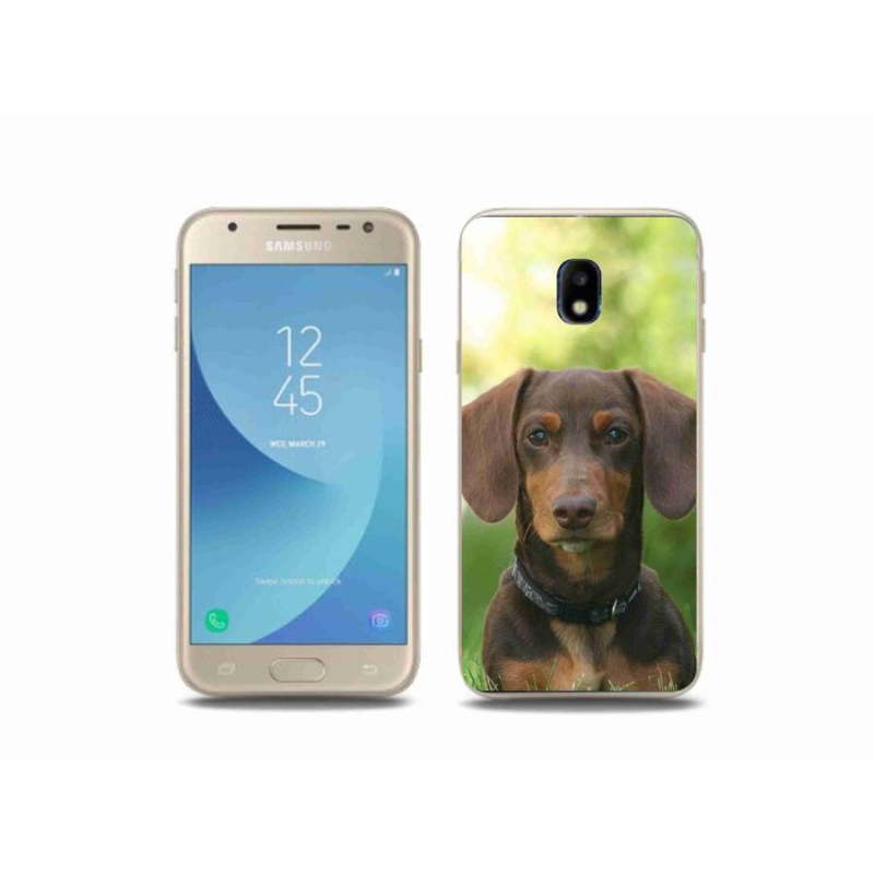 Gelový obal mmCase na mobil Samsung Galaxy J3 (2017) - hnědý jezevčík