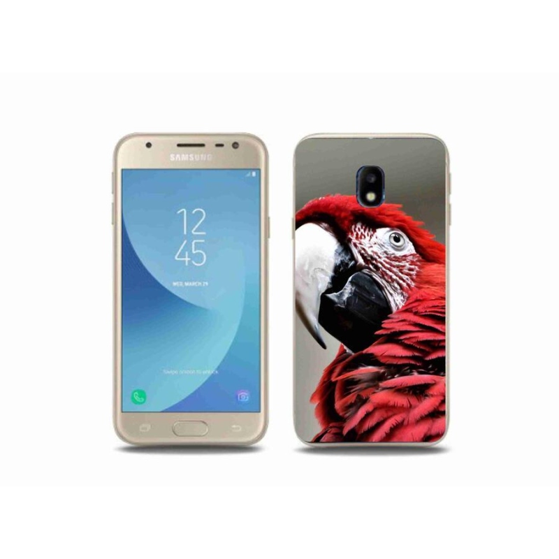Gelový obal mmCase na mobil Samsung Galaxy J3 (2017) - papoušek ara červený