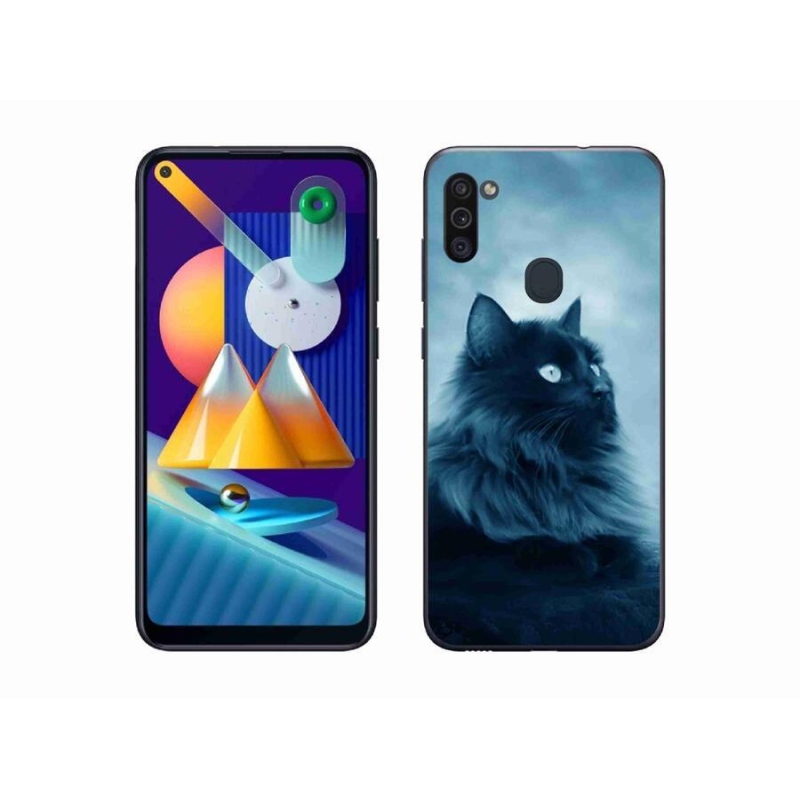 Gelový obal mmCase na mobil Samsung Galaxy M11 - černá kočka 1