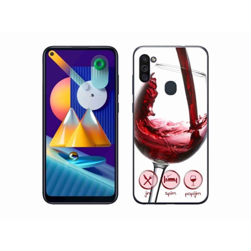 Gelový obal mmCase na mobil Samsung Galaxy M11 - sklenička vína červené