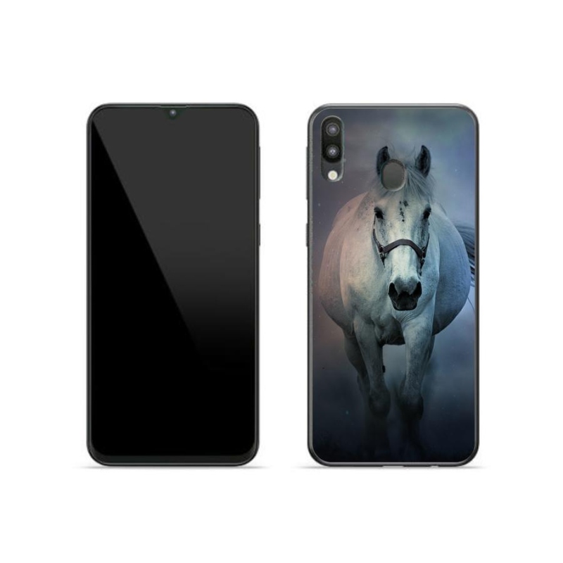 Gelový obal mmCase na mobil Samsung Galaxy M20 - běžící bílý kůň