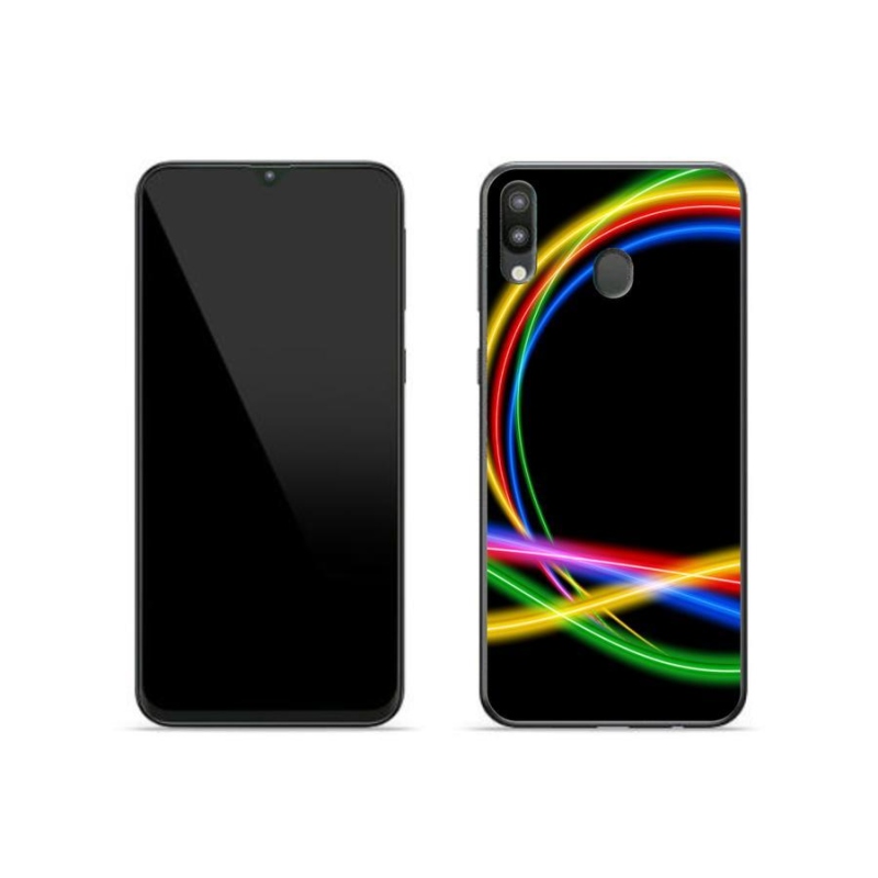 Gelový obal mmCase na mobil Samsung Galaxy M20 - neonové kruhy