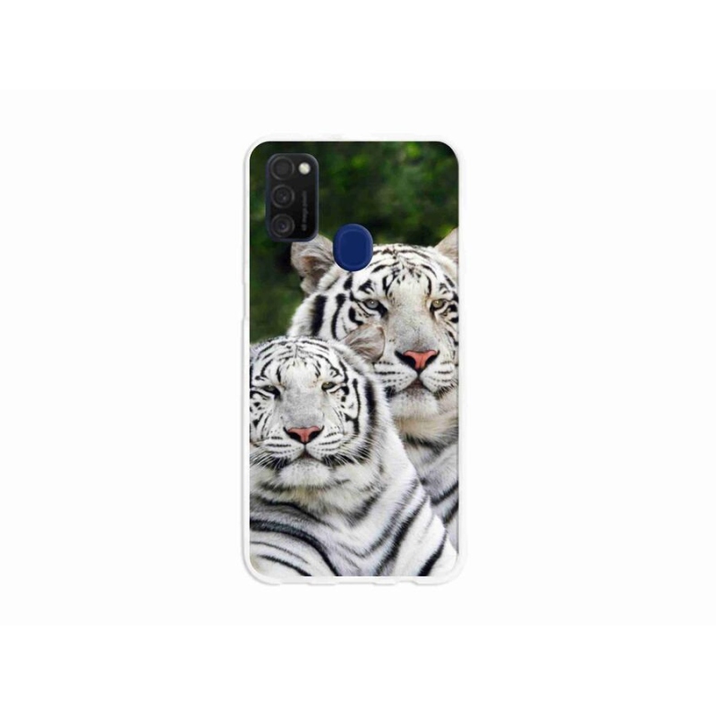 Gelový obal mmCase na mobil Samsung Galaxy M21 - bílí tygři