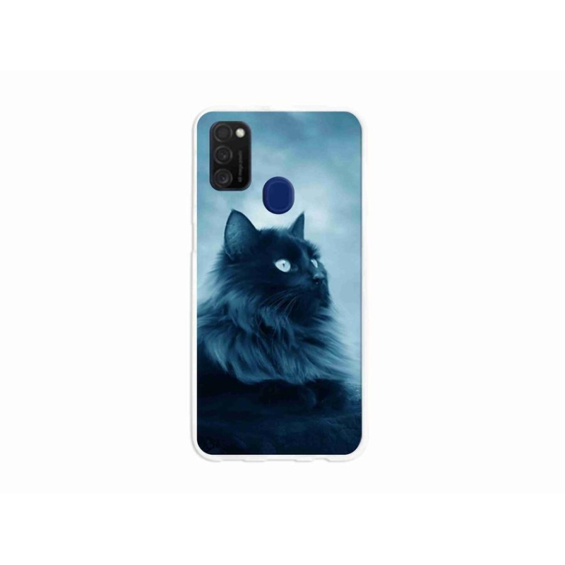 Gelový obal mmCase na mobil Samsung Galaxy M21 - černá kočka 1