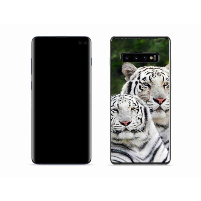 Gelový obal mmCase na mobil Samsung Galaxy S10 - bílí tygři