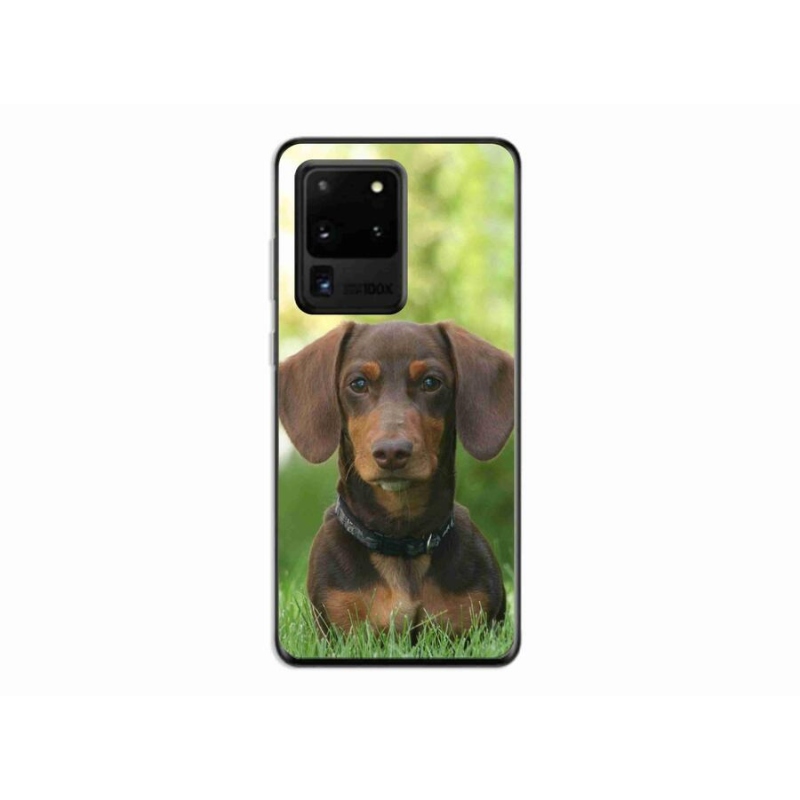 Gelový obal mmCase na mobil Samsung Galaxy S20 Ultra - hnědý jezevčík