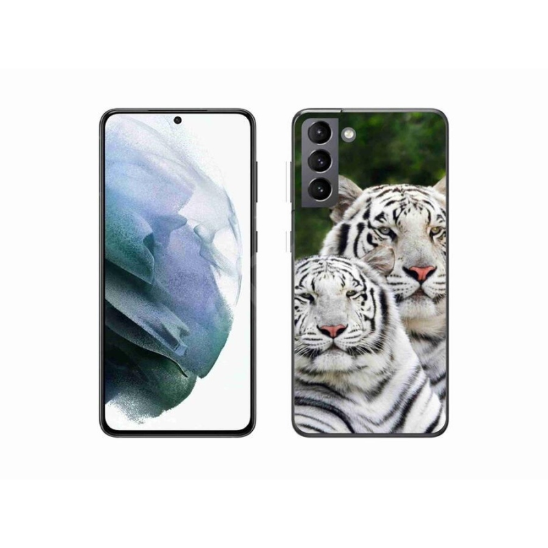 Gelový obal mmCase na mobil Samsung Galaxy S21 - bílí tygři