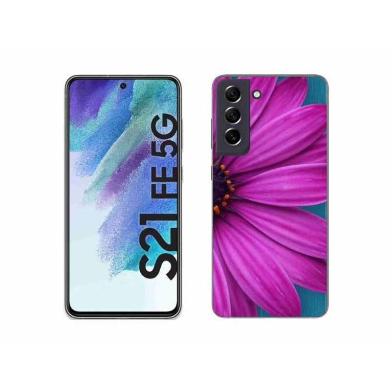 Gelový obal mmCase na mobil Samsung Galaxy S21 FE 5G - fialová kopretina