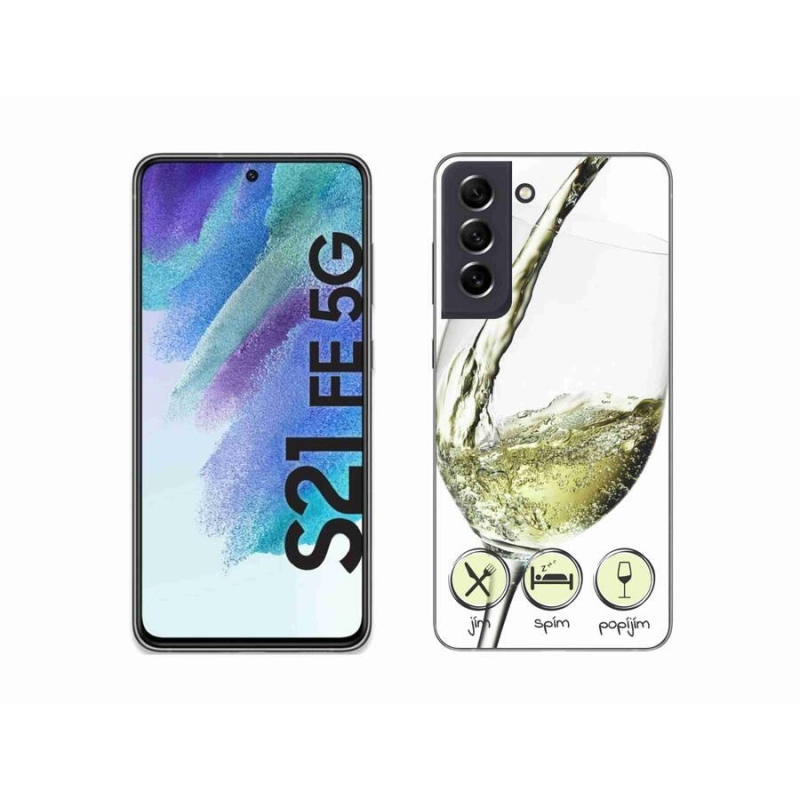 Gelový obal mmCase na mobil Samsung Galaxy S21 FE 5G - sklenička vína bílé
