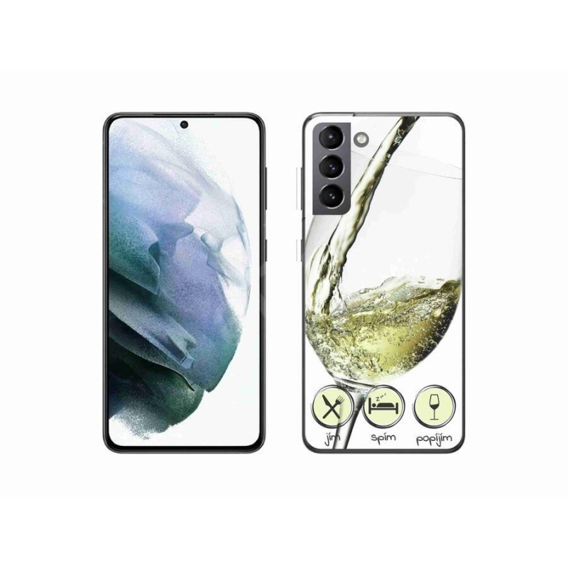 Gelový obal mmCase na mobil Samsung Galaxy S21 - sklenička vína bílé