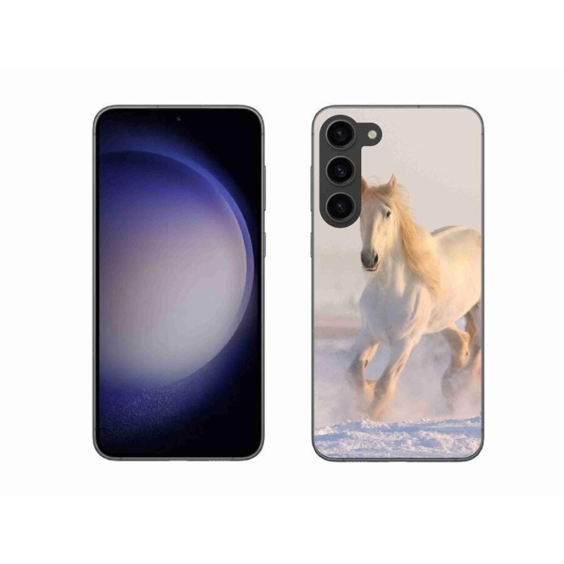 Gelový obal mmCase na mobil Samsung Galaxy S23+ 5G - kůň ve sněhu