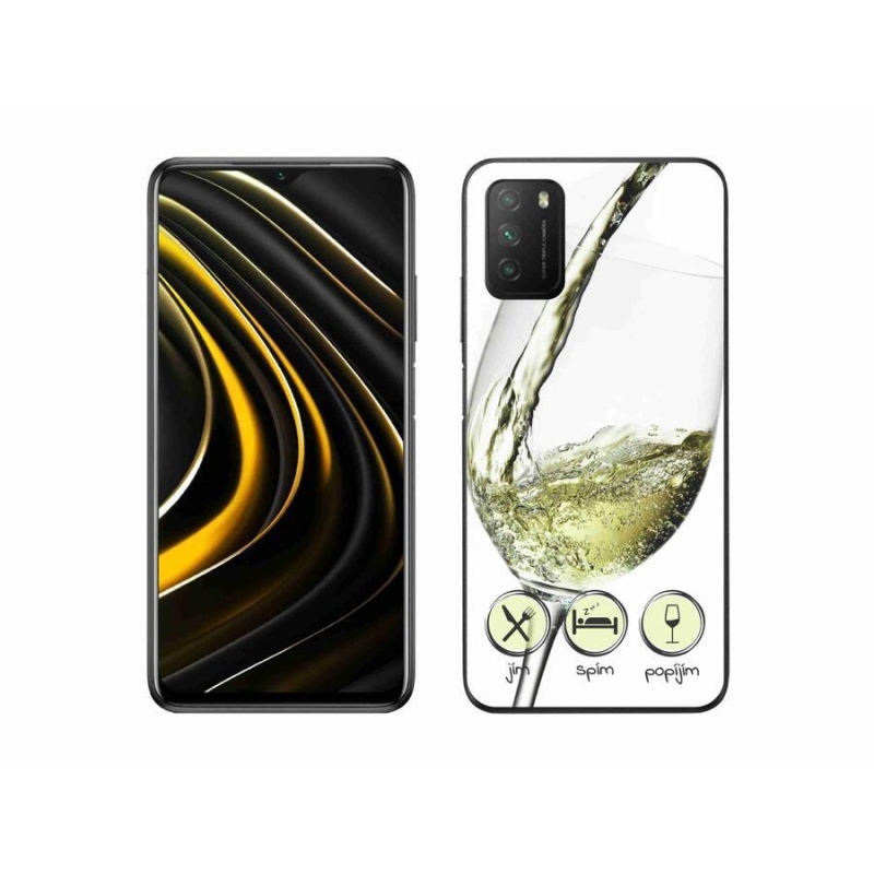 Gelový obal mmCase na mobil Xiaomi Poco M3 - sklenička vína bílé