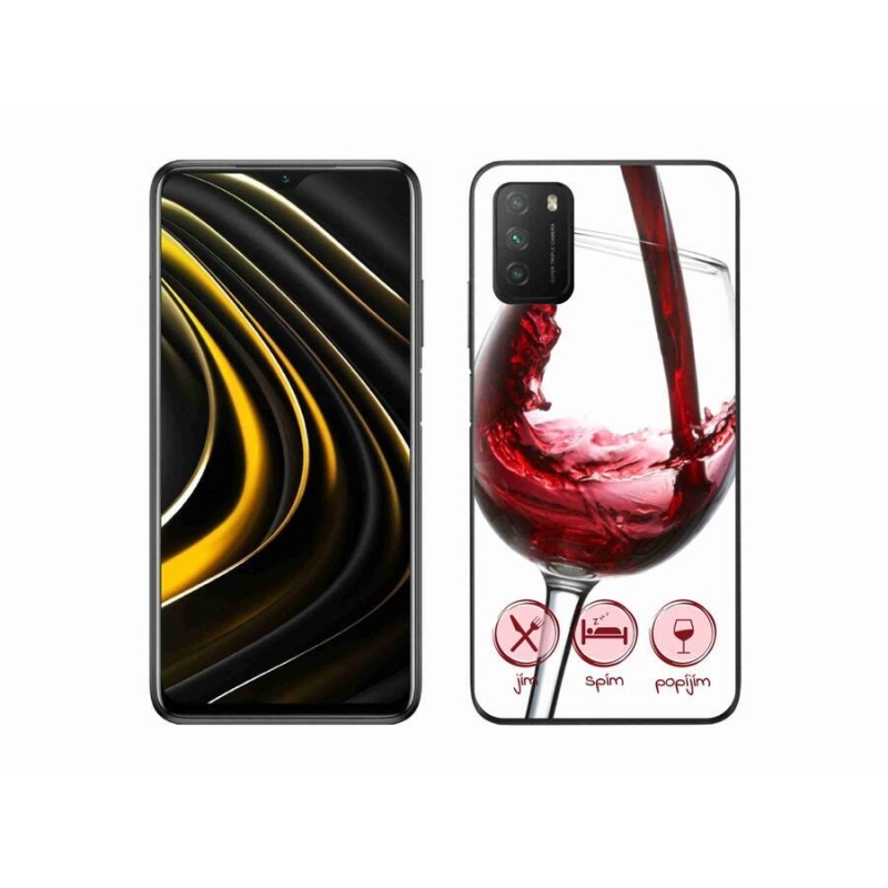 Gelový obal mmCase na mobil Xiaomi Poco M3 - sklenička vína červené