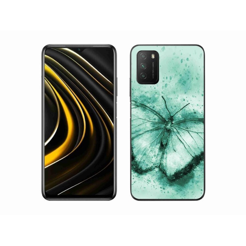 Gelový obal mmCase na mobil Xiaomi Poco M3 - zelený motýl