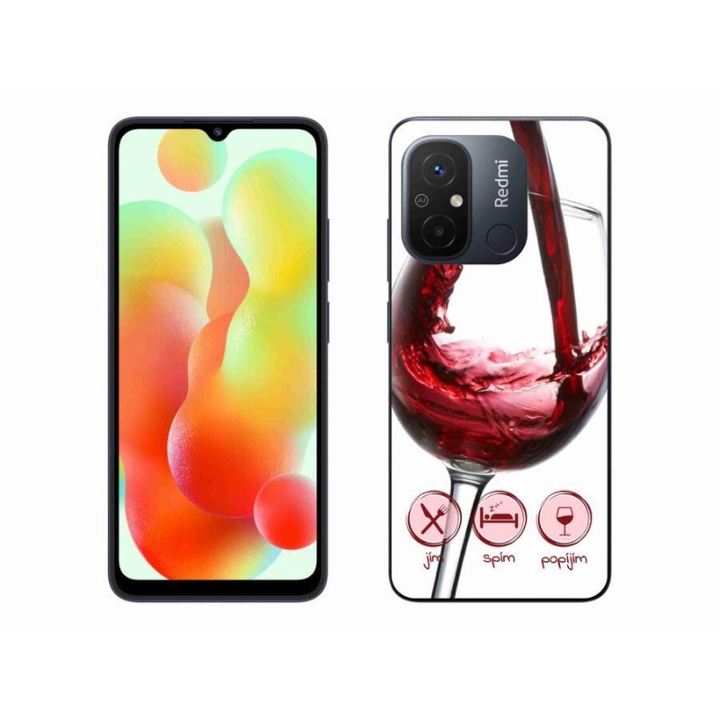 Gelový obal mmCase na mobil Xiaomi Redmi 12C - sklenička vína červené