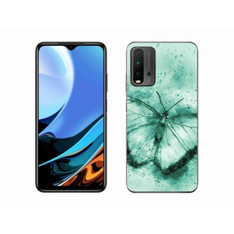 Gelový obal mmCase na mobil Xiaomi Redmi 9T - zelený motýl