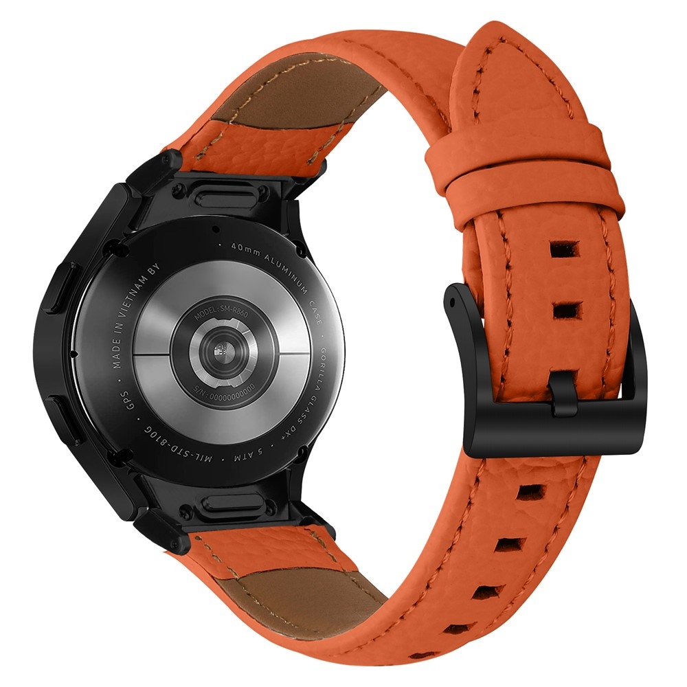 Genu kožený řemínek na Samsung Galaxy Watch FE/Watch7 44mm/40mm/Watch6/Watch 5/Watch4 - oranžový/černý