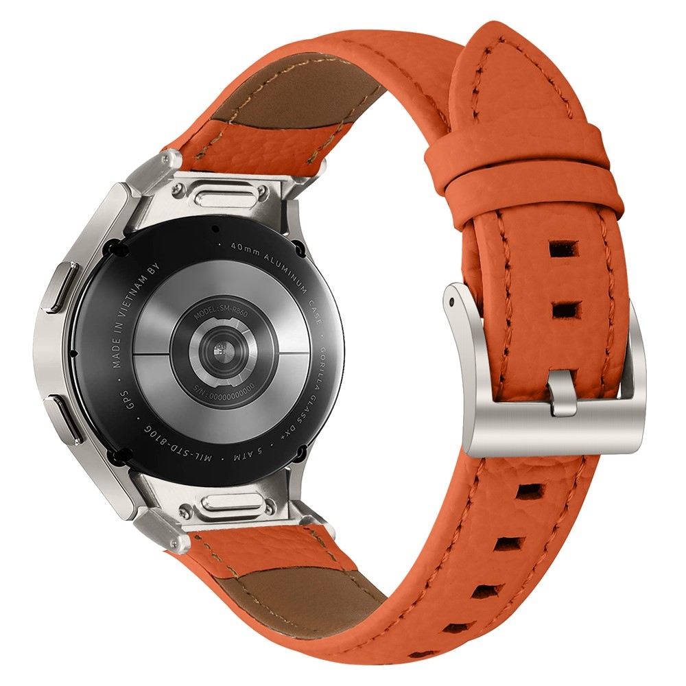 Genu kožený řemínek na Samsung Galaxy Watch FE/Watch7 44mm/40mm/Watch6/Watch 5/Watch4 - oranžový/stříbrný