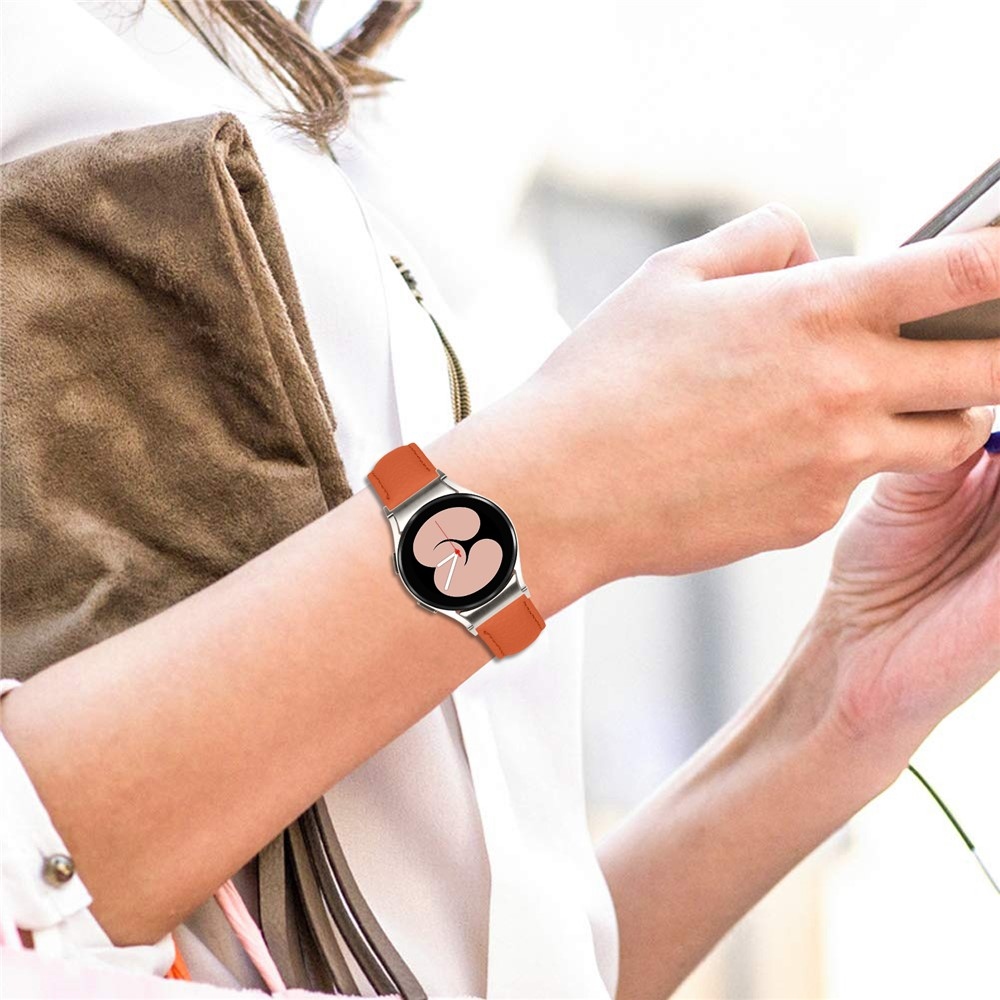 Genu kožený řemínek na Samsung Galaxy Watch FE/Watch7 44mm/40mm/Watch6/Watch 5/Watch4 - oranžový/stříbrný