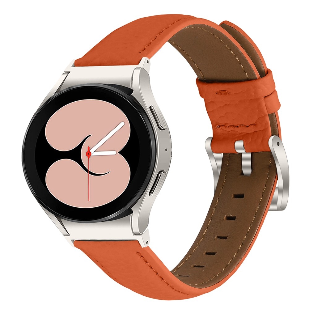 Genu kožený řemínek na Samsung Galaxy Watch FE/Watch7 44mm/40mm/Watch6/Watch 5/Watch4 - oranžový/stříbrný