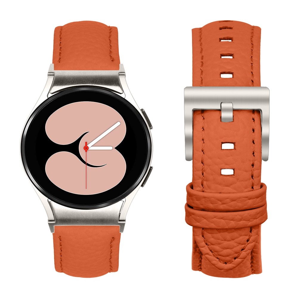 Genu kožený řemínek na Samsung Galaxy Watch FE/Watch7 44mm/40mm/Watch6/Watch 5/Watch4 - oranžový/stříbrný