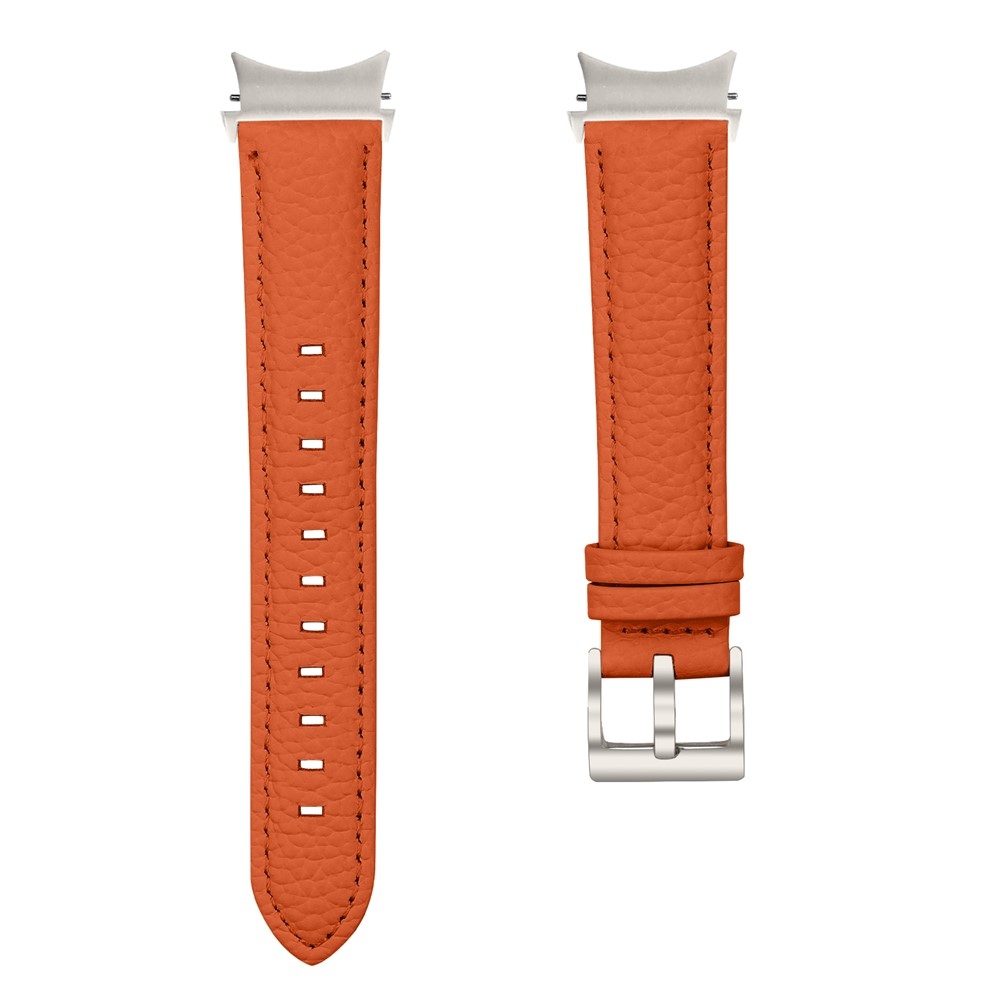 Genu kožený řemínek na Samsung Galaxy Watch FE/Watch7 44mm/40mm/Watch6/Watch 5/Watch4 - oranžový/stříbrný