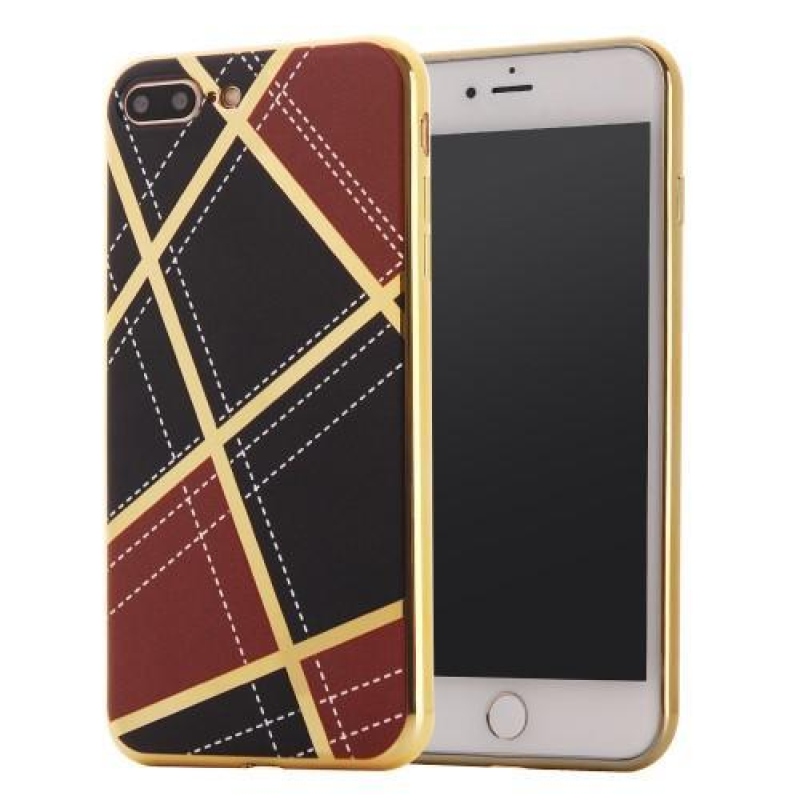 GeometricStyle obal se zlatými lemy na iPhone 7 Plus a iPhone 8 Plus - tmavěhnědý