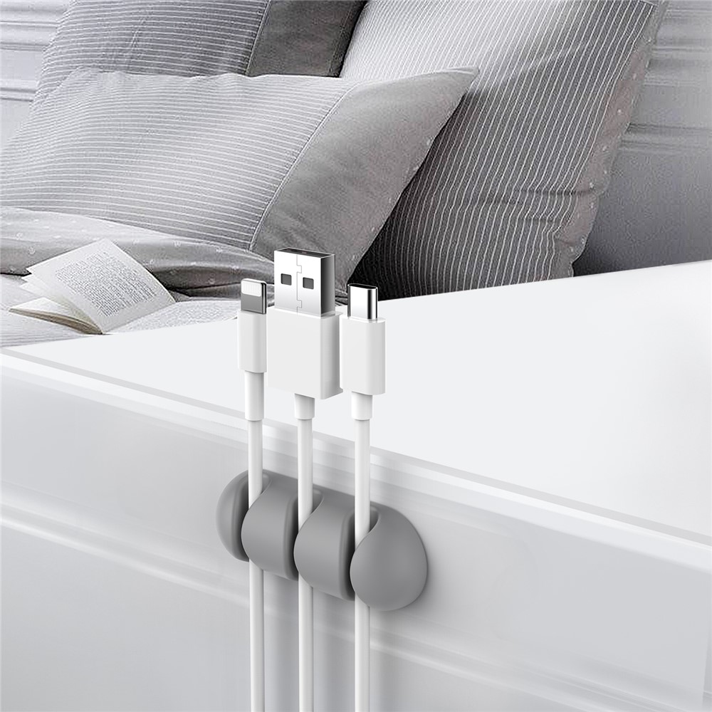 Silikonový držák kabelů se 3 drážkami a samolepicím uchycením - šedý