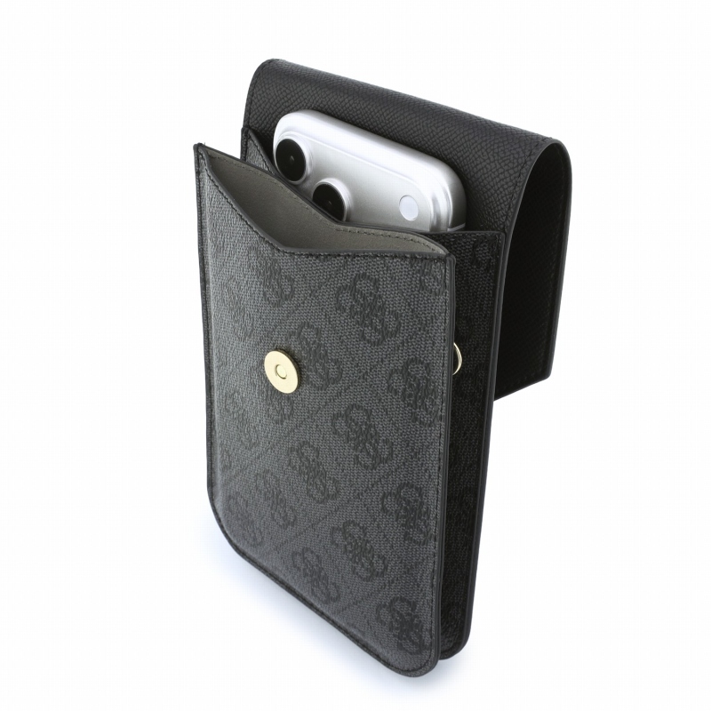 Guess PU Leather+Grained 4G Metal Logo Taška na Telefon Black