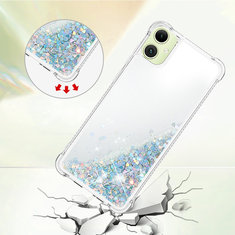Glitter přesýpací gelový obal na Samsung Galaxy A07 4G - stříbrný/srdíčka