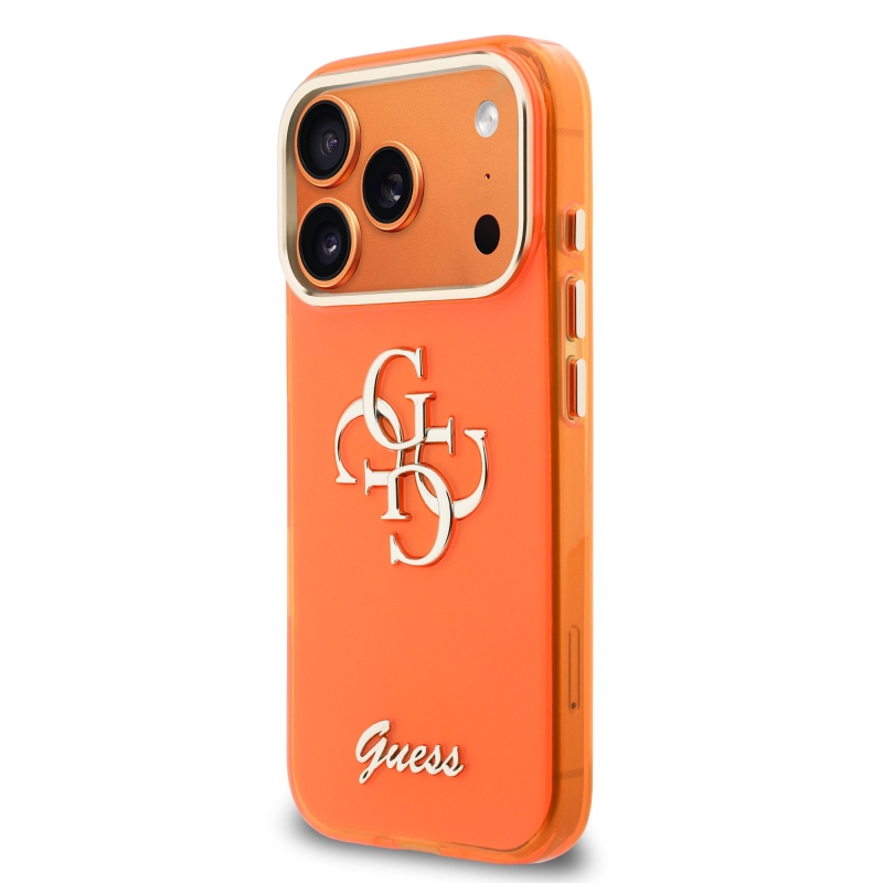 Guess IML 4G Script Metal Logo Zadní Kryt pro iPhone 17 Pro Orange
