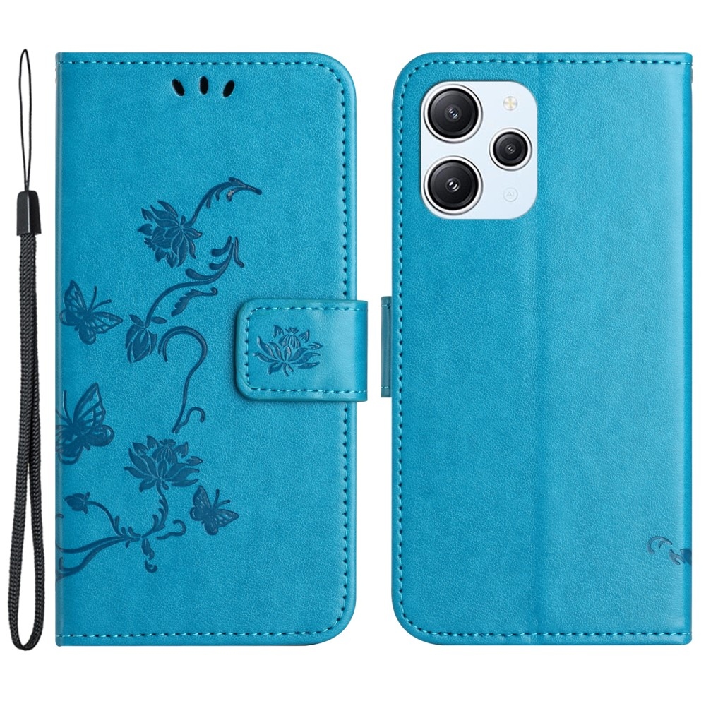 Flower knížkové pouzdro na Xiaomi Redmi 12 4G/5G - modré