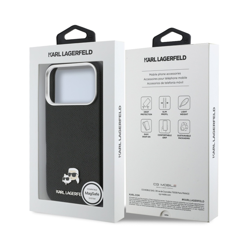 Karl Lagerfeld PU Karl and Choupette Heads Pins MagSafe Zadní Kryt pro iPhone 17 Pro Black