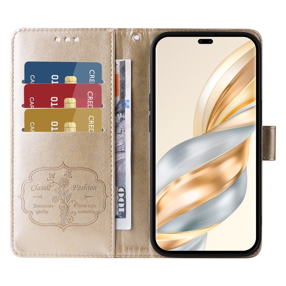 Flowery knížkové pouzdro na Honor Magic 7 Lite 5G - zlaté