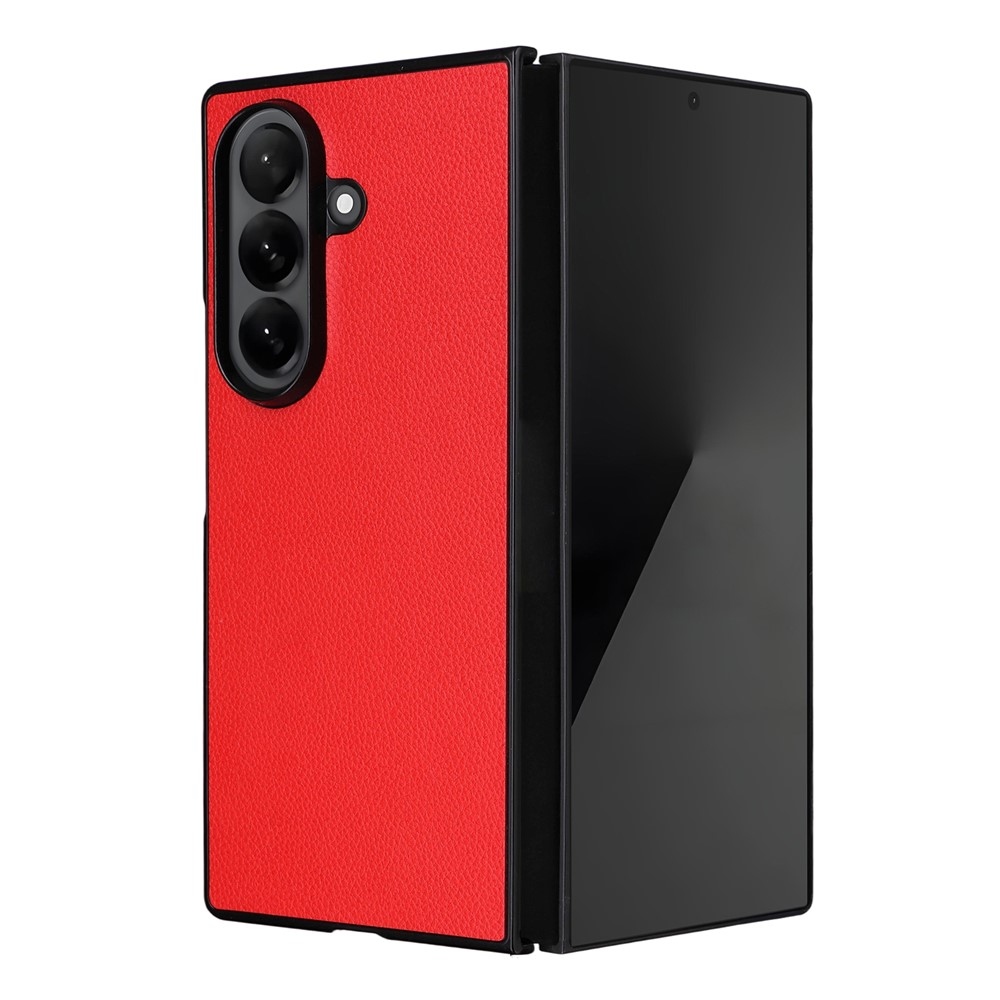 Leather plastový obal potažený umělou kůží na Samsung Galaxy Z Fold7 5G - červený