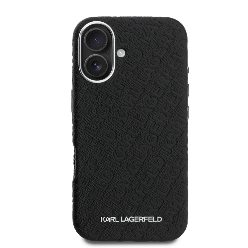 Karl Lagerfeld Grained PU Repeated Logo MagSafe Zadní Kryt pro iPhone 16 Black