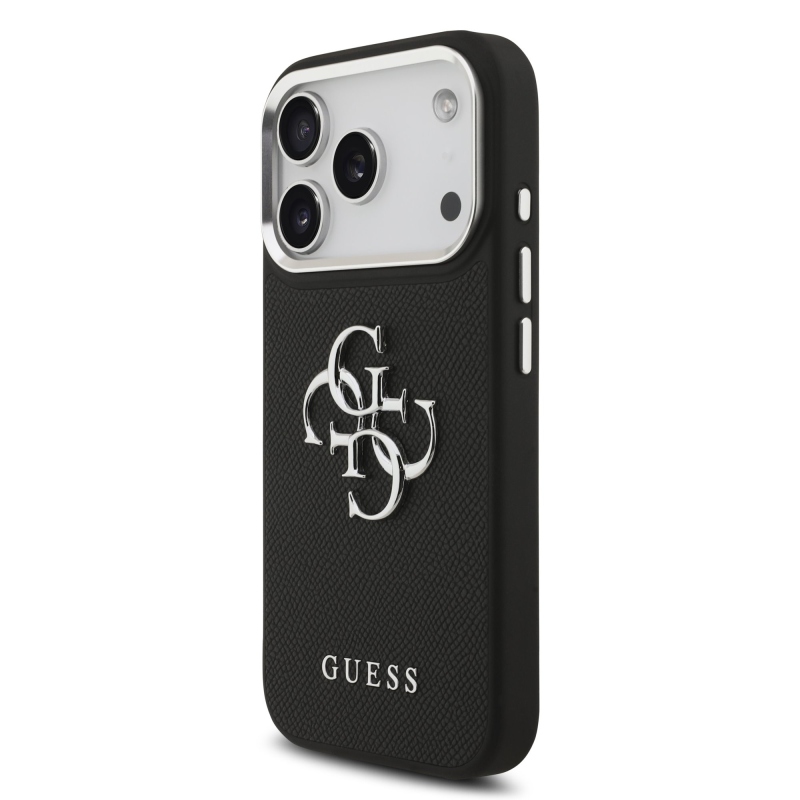 Guess PU Grained 4G Metal Logo Zadní Kryt pro iPhone 17 Pro Black